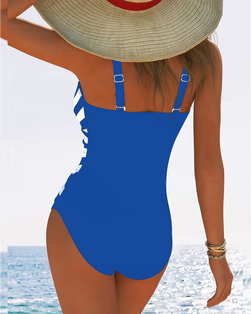 Striped swimsuit with V-neck and comfortable fit